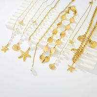 Collar de Lujo Minimalista Multicapa Chapado en Oro con Concha Marina y Estrella de Mar, Colgante de Perla de Acero Inoxidable Liso para Regalo Festivo
