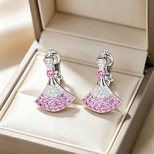 S925 <b>Silver</b> <b>Fan</b> Shape Clip On Earrings, Lab Created Padparadscha Sapphire Ombre Pink Gemstone Dress Ear Jewelry V - Product Image 5