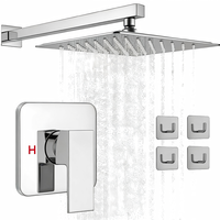 Système de douche multifonctionnel en laiton noir mat avec grande pomme de douche carrée à effet pluie, valve à noyau céramique, poignée unique, idéal pour appartement