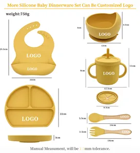 Ensemble d'alimentation pour bébé en Silicone, vaisselle écologiques, Non toxique sans Bpa, à ventouse, bol, cuillère, fourchette, bavoir, ensemble avec couvercle