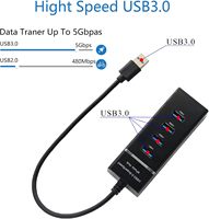Hub USB 3.0 de 4 Puertos, Divisor de Datos USB de 5 Gbps, 4 en 1 con Indicador LED para PC con Windows, Mac, Surface Pro, Laptop, Impresora