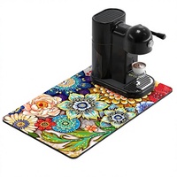 Tapis de cuisine carré en caoutchouc antidérapant, absorbant et résistant à la chaleur, motif Mandala floral, 12x19 pouces, pour machine à expresso