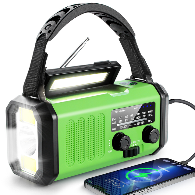Solar Rechargeable Emergency Hand Crank Powered AM/FM Radio with LED Flashlight Alerted and Cell Phone Charger