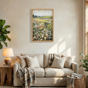 Impresiones en Lienzo Enmarcadas, Arte Decorativo Vintage, Pintura Clásica de Campo de Flores Silvestres, Paisaje Rústico, Arte de Pared Grande - Product Image 4