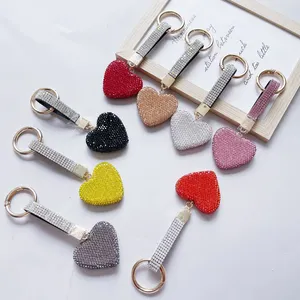 מפעל מותאם אישית סיטונאי עצמי, הגנה Keychain חדש קוריאה סגסוגת אפרסק לב מפתח שרשרת ריינסטון קריסטל יהלומי Keychain/