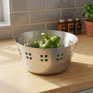 Stainless Steel Vegetable <b>Basket</b> Bowl with <b>Square</b> Holes for Food Storage - Product Image 3