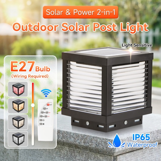 Solar Post Light IP65 Waterproof Dimmable 2-in-1 LED Solar Garden Lights Outdoor Courtyard Gate Pillar Landscape Lighting