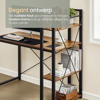 Bureau d'étude et de travail rustique marron avec prises électriques, étagères de rangement, ports USB et station de charge pour PC