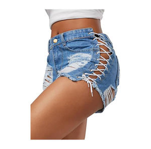 Ultima estate a vita alta strappi Shorts da <span class=keywords><strong>donna</strong></span> Sexy Denim Shorts in pizzo con nappine fasciatura <span class=keywords><strong>Bermuda</strong></span> traspirante per ragazze - Product Image 2