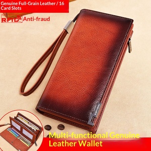 Portafoglio da Uomo in Vera Pelle <span class=keywords><strong>di</strong></span> Vacchetta con Cerniera Lunga, Molteplici Scomparti per Carte, Grande Capacità, Poliestere - Product Image 3