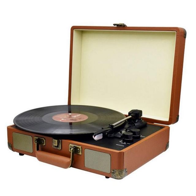 Factory Custom Vintage Leather Suitcase Design 3 Speed Belt Drive Vinyl Record Player Built in Stereo Speaker Home Decor Gift