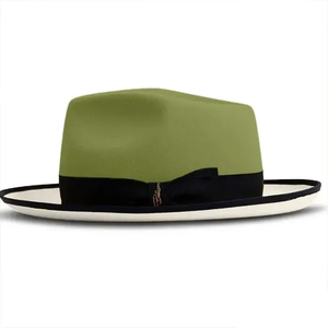 Olive Green white Wool Fedora <b>Hat</b> With Black Band Unisex Adult Casual Spring Autumn Formal Style 56-58CM - Product Image 1