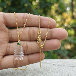 Best selling hand carved gemstone fish pendant <b>with</b> tiny cz accents 18k gold plated animal design jewelry brass chain necklaces - Product Image 4