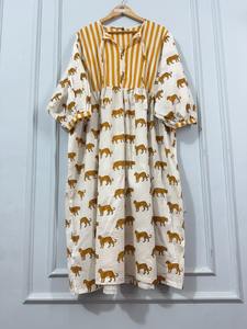 Robe midi en coton à imprimé tigre pour femme, avec empiècement rayé, style décontracté ethnique bohème, idéale pour l'été, destinée aux acheteurs de boutiques d'exportation - Product Image 5