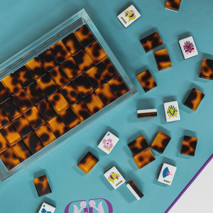 En stock, vente en gros, <span class=keywords><strong>Mahjong</strong></span> américain en acrylique gravé motif léopard écaille de tortue, 160 tuiles, imprimé animal de luxe, OEM, livraison gratuite - Product Image 5