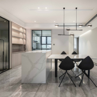 Îlot de cuisine Kino minimaliste moderne, écologique et durable, avec structure en acier inoxydable et construction en panneaux de particules ignifugés