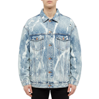 Veste en jean pour homme XUFEI OEM, logo personnalisé, streetwear de haute qualité, effet éclaboussures de peinture, déchiré, lavage à l'acide, 100% coton, design de créateur