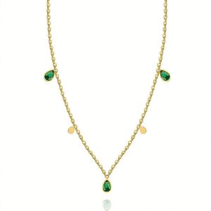 Collier ras du cou en acier inoxydable plaqué or avec pendentif zircon vert, très tendance - Product Image 5