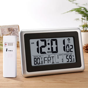 Digitale Atomuhr für Innen/Außen Einseitige Wanduhr Großes LCD-Display Kabelloser Sensor Thermometer 300ft/100m Reichweite Kalender - Product Image 1