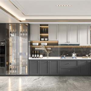 SANTOPOVA Frameless Backsplash Handleless <b>Kitchen</b> <b>Cabinet</b> With Glass Door - Product Image 6