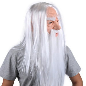 Halloween Máscara de mago de pelo blanco Papá Noel de pelo blanco Barba blanca Abuelo Traje de fiesta de látex Juego de rol Juguete de terror ATERRADOR - Product Image 5