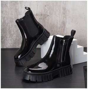 New High Top Black Casual <b>Shoes</b> for Outdoor Short Boots, Men's Thick Soled <b>Height</b> <b>Increasing</b> Motorcycle <b>Shoes</b> - Product Image 1