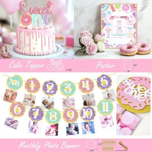 Kit de ballons d'<span class=keywords><strong>anniversaire</strong></span> sur le thème des beignets avec toile de fond Sweet One, bannière de ballons en feuille d'aluminium en forme de beignets, boîtes à ballons, affiche, décoration de gâteau - Product Image 5