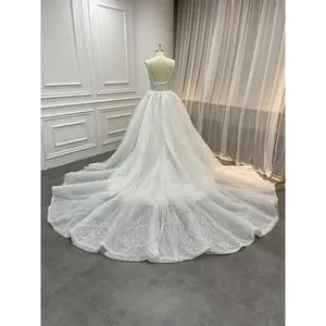 Gaun Pernikahan Putri Duyung Renda Penuh Manik-manik Vestido De Novia Gaun Pernikahan Payet Glitter Pengantin Pabrik dengan Kereta Dapat Dilepas