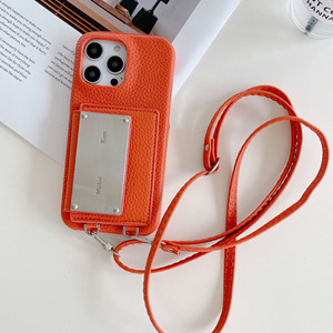 Tschick Suitable for iPhone 16 15 16 Pro Max 13 14 Pro 11 12 Card <strong>Bag</strong> <strong>Shoulder</strong> Strap Back Cover Metal Leather Wallet Lanyard - Product Image 4