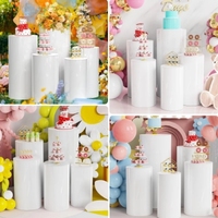 Ventes directes d'usine 3 pièces Mesa cylindrique pour gâteaux de fleurs verres à vin plate-forme d'affichage acrylique présentoir de fête de mariage