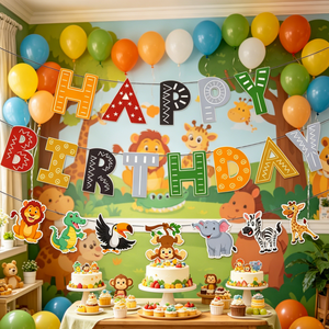 Artículos de Fiesta Temáticos Tribales y Salvajes para Niños, 3 Piezas, Decoración de Fiesta con Temática de Animales de la Selva, Pancartas de <span class=keywords><strong>Feliz</strong></span> Cumpleaños con Temática de Safari - Product Image 2