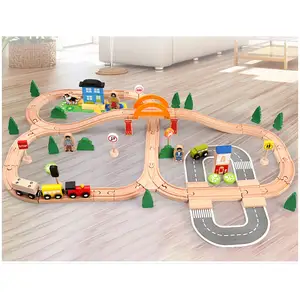 Moetry 78 Pcs Houten Treinset Baby Peuter Hout Educatief Speelgoed Spoorbaan Voor Kinderdagverblijf Kleuterschool