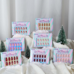 Ongles en gel souple de luxe à presser, vente en gros, marque privée, réutilisables, forme carrée, amande, French manucure, couleurs mélangées, 30 pièces - Product Image 1
