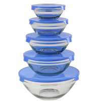 Bols en verre ensembles 5 pièces bols à salade en verre avec couvercles en plastique