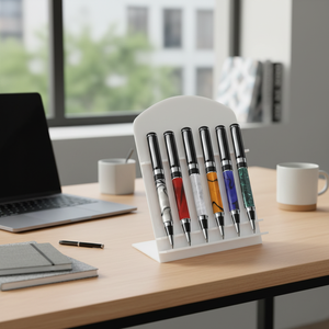Espositore in Acrilico Bianco per Penne, Porta Matite o Organizzatore da Scrivania con Motivi Quadrati e Triangolari - Product Image 3
