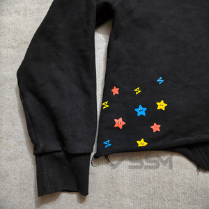 <strong>Custom</strong> Cotton French Terry Oversized Boxy Men's Zipper Hoodies Streetwear Irregular Raw Hem Print <strong>Patch</strong> Embroidery Zip up Hoodie - Product Image 5