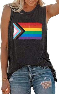 Camisetas de Orgullo <span class=keywords><strong>Gay</strong></span> para Mujer, Camisetas sin Mangas con <span class=keywords><strong>Bandera</strong></span> del Arcoíris del Progreso, Camisetas sin Mangas con Cuello Redondo de Mezcla de Algodón con la Igualdad LGBTQ - Product Image 3