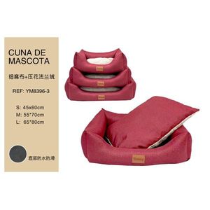 Wine Red Fine Linen & Embossed Flannel Three-Piece <b>Dog</b> House Set Luxury Pet <b>Beds</b> - Product Image 1