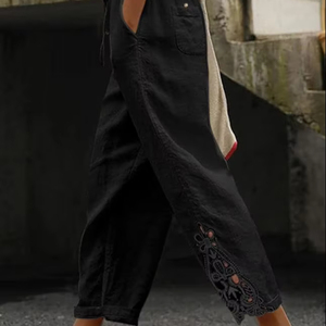 <span class=keywords><strong>Pantaloni</strong></span> da <span class=keywords><strong>donna</strong></span> a vita alta con patchwork in pizzo, vita con coulisse, tasche <span class=keywords><strong>laterali</strong></span> e <span class=keywords><strong>bottoni</strong></span>, leggeri, ampi e casual - Product Image 1