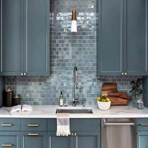 Meubles de cuisine modulaires modernes et abordables avec îlot, comptoir en marbre/feuille de placage, robinet, tiroir et panier, style européen/australien - Product Image 3