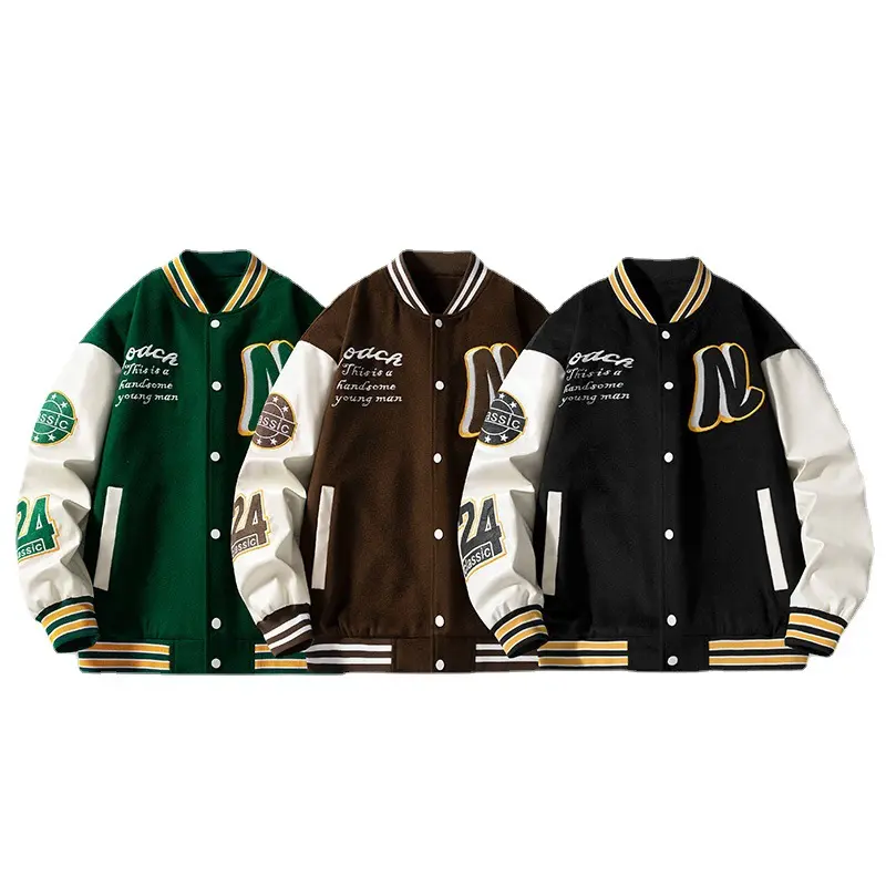 wholesale Letter Embroidery Fashion Brand Hip Hop Relaxed Casual classic snap polyester mens baseball crop Jacket