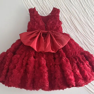 Abito da Principessa per Bambina, Costume da Cerimonia per Primo Compleanno, Vestito Floreale Rosso in Poliestere - Product Image 2