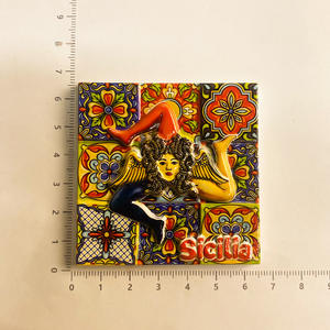 Aimants de réfrigérateur créatifs en résine d'Italie, <span class=keywords><strong>Sicile</strong></span> et Palerme - Motif de carrelage traditionnel durable et souvenirs de voyage de sites emblématiques locaux - Product Image 3