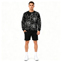 Sweat-shirt décontracté pour homme à col rond avec impression intégrale personnalisée en sublimation, motif toile d'araignée noire, pour Halloween