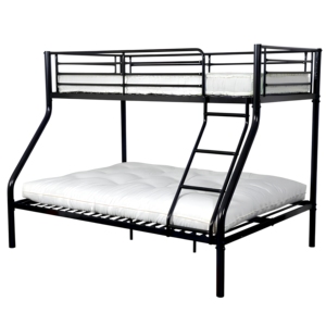 Sistema de Cama Ahorradora de Espacio para Dormitorio de Apartamento con Escalera, Moderna Estructura Metálica de Litera Doble sobre Matrimonial - Product Image 1