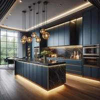 Armoire de cuisine intelligente de luxe CBMmart, finition bois massif, îlot incurvé, armoire ouverte, plan de travail en quartz