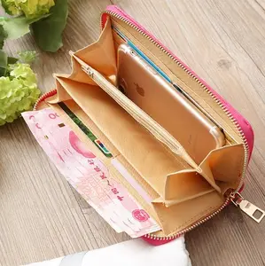 New Korean Fashion Multi-card Bag Chain Pattern Large Capacity Women #39 S Purse Zipper Clutch Bag Long Solid Color PU Polyester