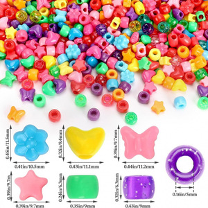 Perles colorées en résine plastique de 9 mm, formes de cœur, fleur, étoile, papillon pour la fabrication de bijoux, bracelets d'amitié, colliers, accessoires pour cheveux - Product Image 5