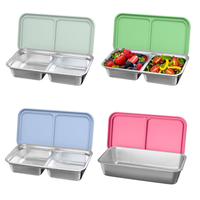 Boîte alimentaire étanche en acier inoxydable 304 avec couvercle en silicone, réutilisable, 1 ou 2 compartiments, pour le rangement des collations en voyage et en camping