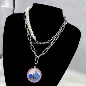 Collane a due piani <span class=keywords><strong>di</strong></span> confraternita greca con ciondolo in cristallo Jill con Jack blu rosa lega della società universitaria a forma <span class=keywords><strong>di</strong></span> lettera - Product Image 4